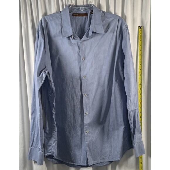 Perry Ellis Geo Print Cotton Dress Shirt Blue White XXL Academia Preppy 77-51 - Picture 5 of 9